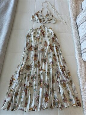 FARM Rio Cream Maxi Halter Dress with Multicolor Boho Print